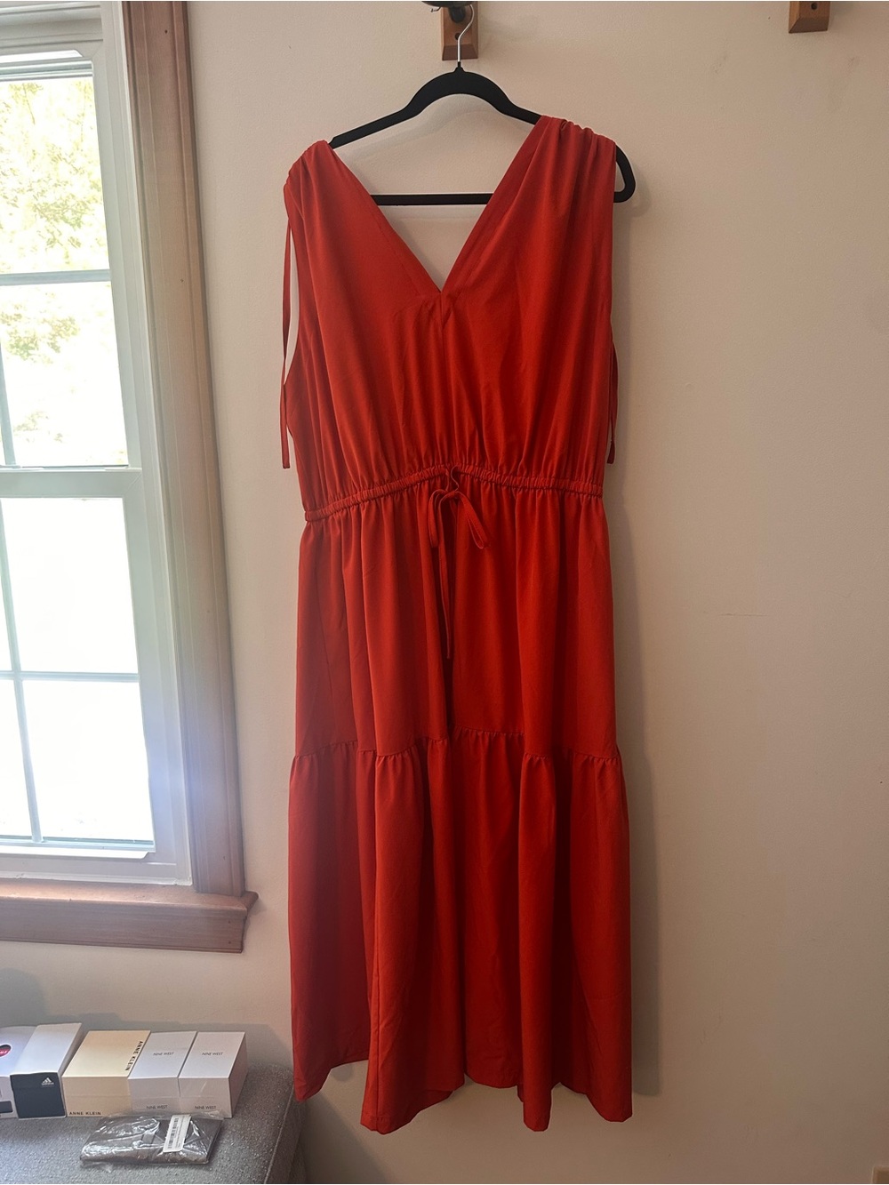 Calvin Klein Red V-Neck Tiered Maxi Dress